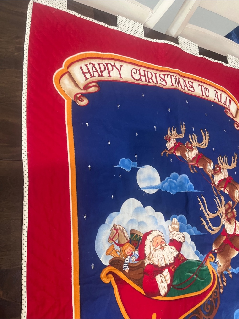 Homemade Quilt Wall Hanging 1991 Christmas 90s Vintage Holiday Santa Sleigh Wall - Picture 7 of 16